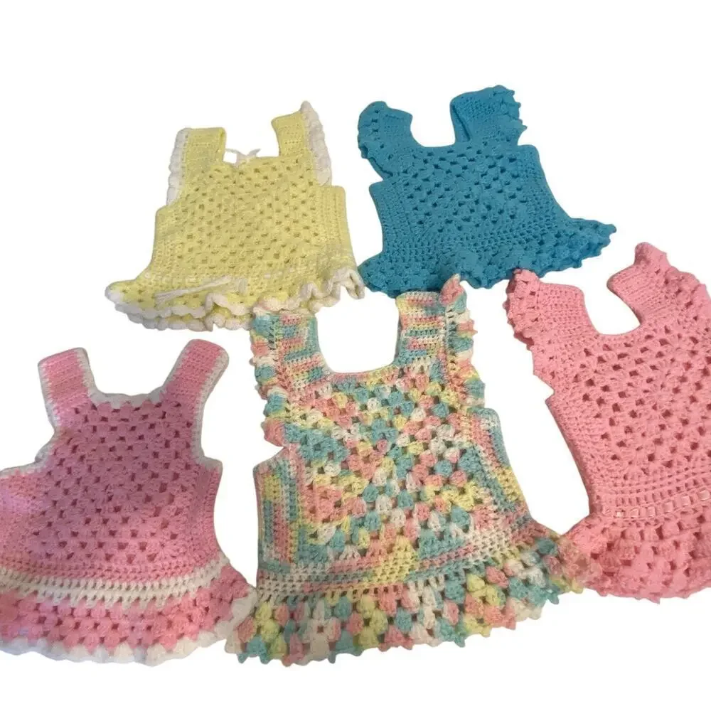 Vintage MCM HandKnit Crochet Baby Girl Top 3-12M Multicolor Adorable Cute LotOf5